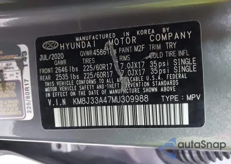 2021 Hyundai Tucson Value z USA, uszkodzony, nr VIN KM8J33A47MU309988